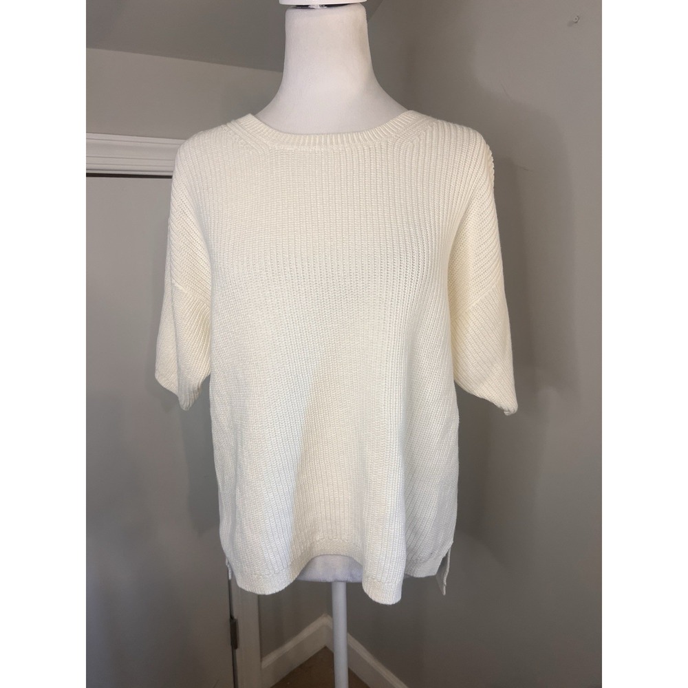 525 AMERICA White Cream Chunky Knit Cotton Sweater Short Sleeve Top Medium